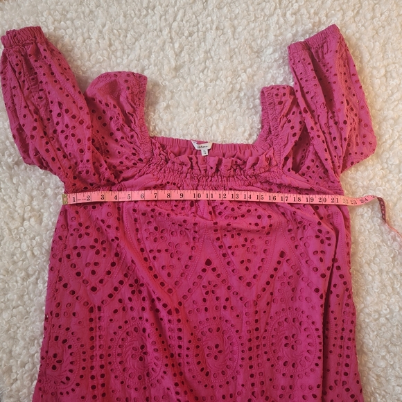 Reitmans Cotton Sz 1X Eyelet Dress Square Neck Fushia  Puff Sleeve Sundress - Picture 5 of 9